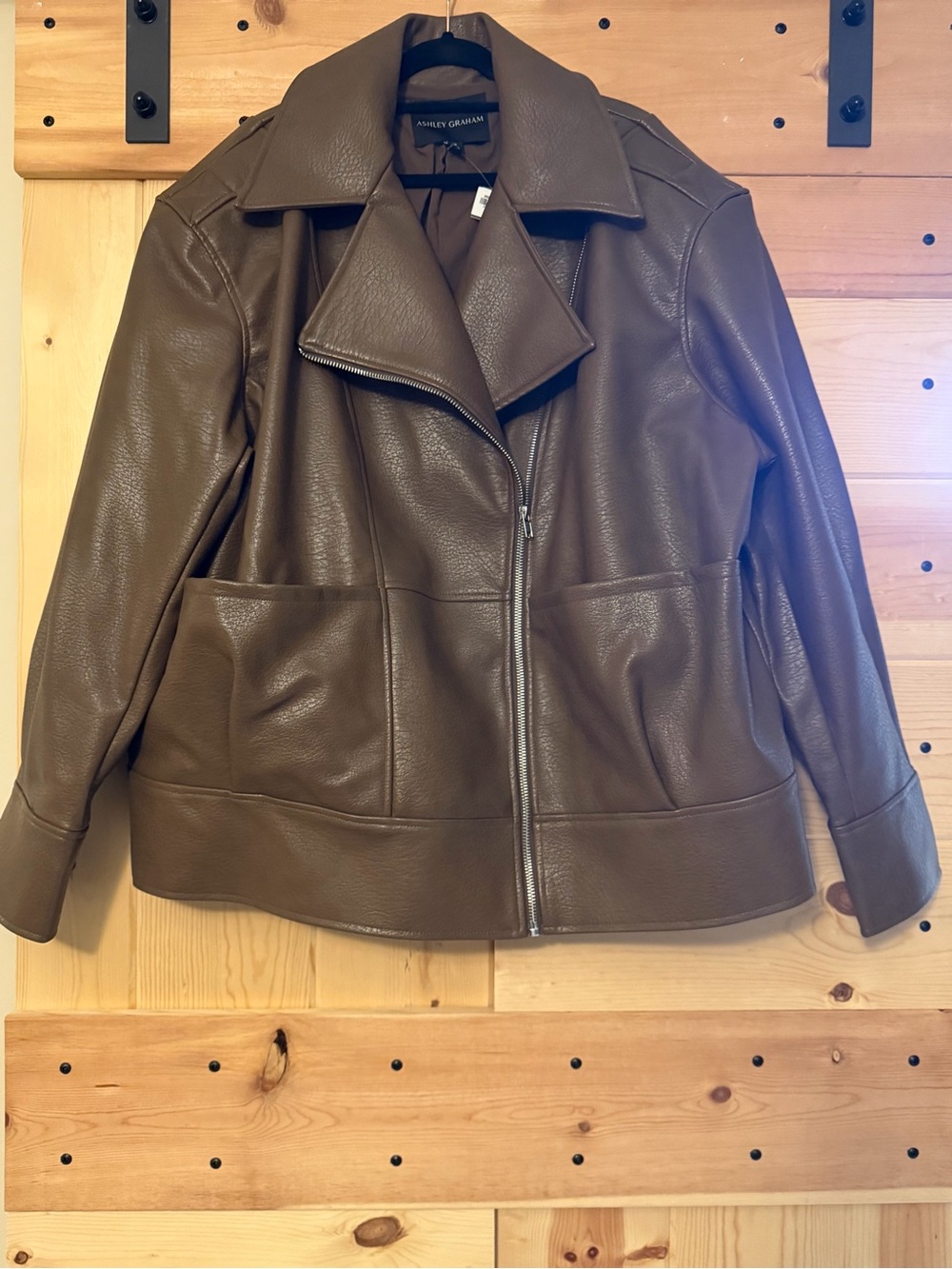 Ashley Graham Faux Leather Coat - Earth Tone - Picture 2 of 9